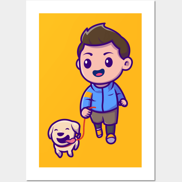 Cute Boy Jogging With Dog Cartoon Wall Art by Catalyst Labs